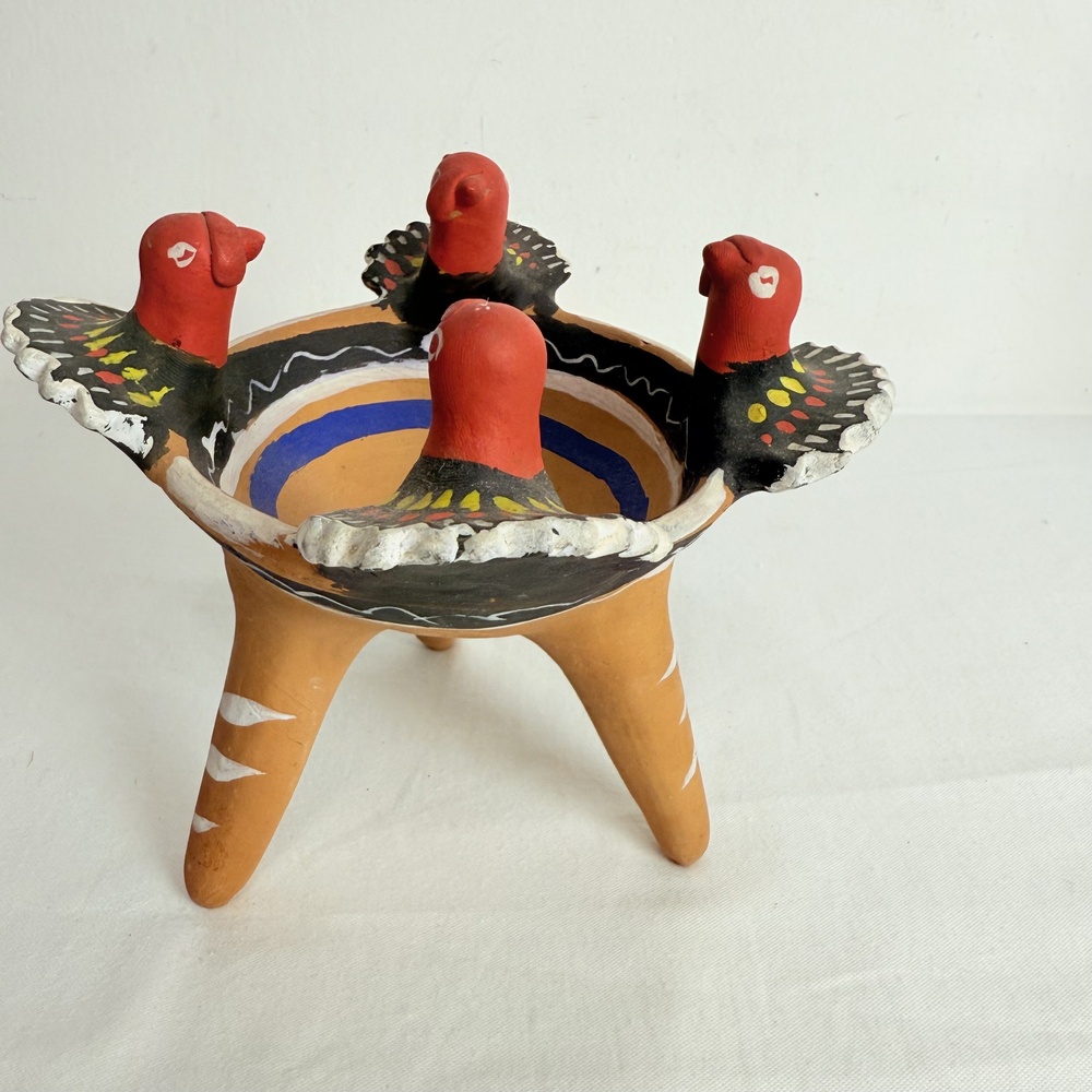 Multicolor Painted Turkey Tripod Copelero Cup Figurine Mexican Pottery - Picture 2 of 12